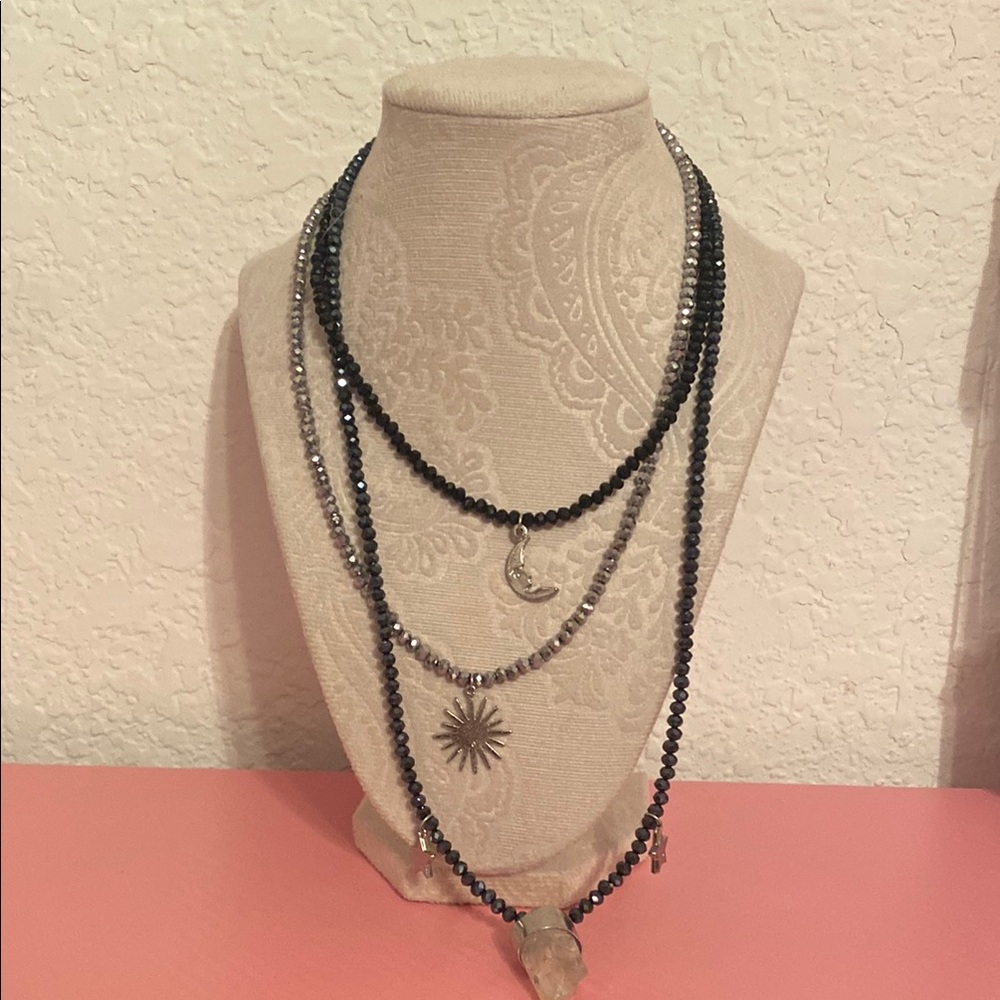 EARTHBOUND Black and Silver Layered Necklace